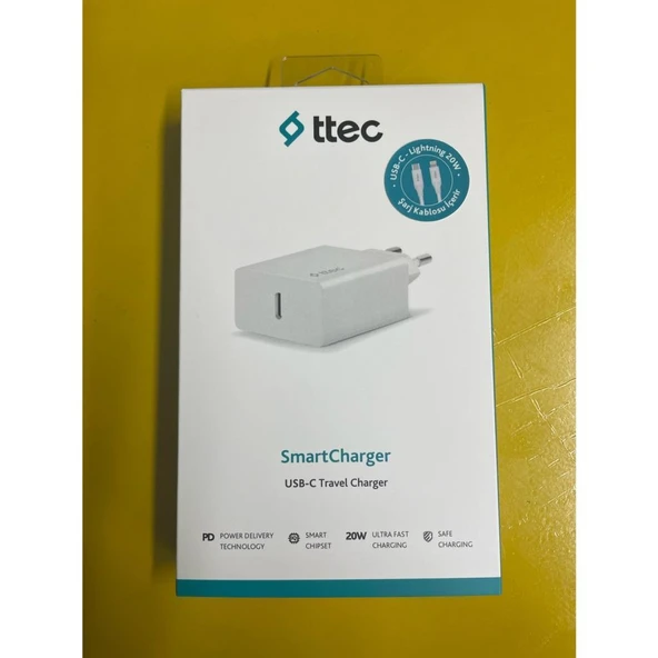 Ttec 2SCS22BL Ttec Smartcharger Pd 20W Seyahat Hızlı Şarj Aleti+Usb-C - Lightning 150CM Kablo Beyaz ürün görseli 1