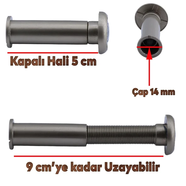 Kapı Dürbünü Çelik Kapı Saten 50-90 mm Ayarlanabilir Çap 14 mm - Resim 2