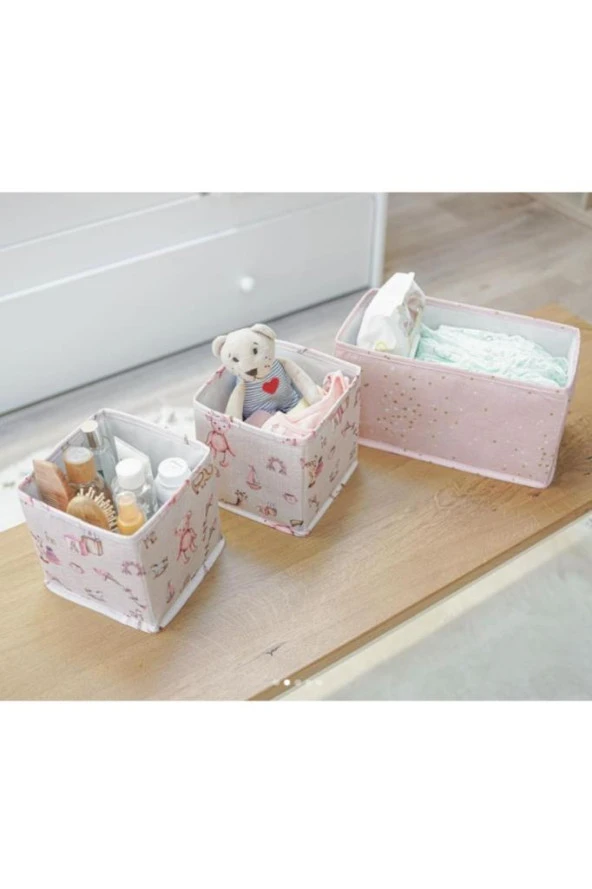 Onikiden Baby 3’lü Çekmece İçi Düzenleyici, Çok Amaçlı Bebek Bakım Organizer Kutu 3’lü Set Pembe - Resim 3