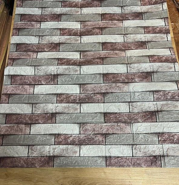 Renkli Duvarlar 70x77cm(0,53m2)Ofis Dükkan Mağaza Kendinden Yapışkanlı Bordo Gri Taş Desen Duvar Kağıdı Paneli NW139 - 4