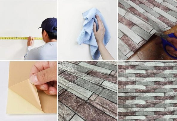 Renkli Duvarlar 70x77cm(0,53m2)Ofis Dükkan Mağaza Kendinden Yapışkanlı Bordo Gri Taş Desen Duvar Kağıdı Paneli NW139 - 5