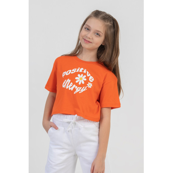 Turuncu Kız Çocuk Crop T-Shirt