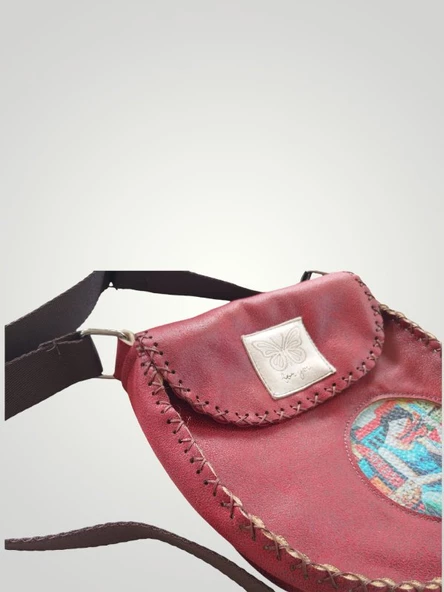 Vegan Deri Tasarım Kol Çantası - Bordo Renk - Boyut 20*22 cm - 6