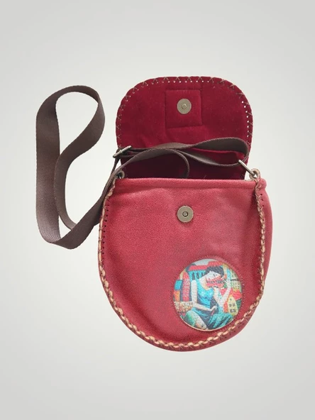 Vegan Deri Tasarım Kol Çantası - Bordo Renk - Boyut 20*22 cm - 2