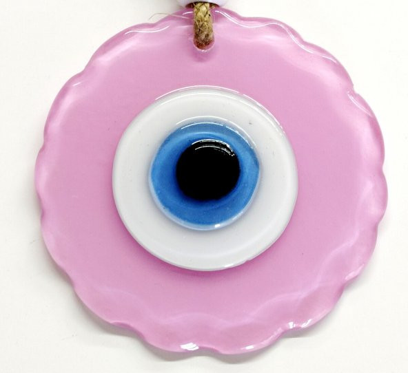 Papatya Şekilli Pembe Renk El Yapımı Cam Duvar Süsü Hediyelik Dekor - Resim 3