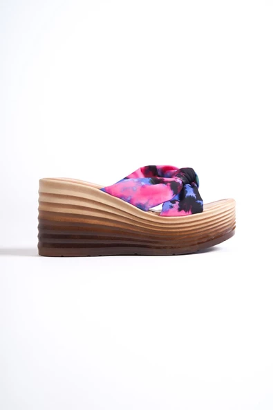 Pointy Lila Batik Platform Dolgu Topuklu Kadın Terlik - 2