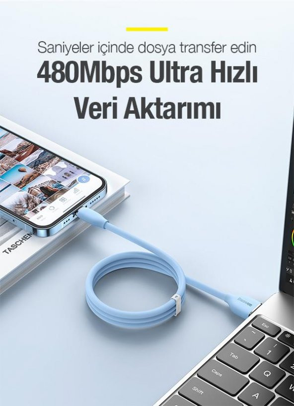 Baseus Super Şarj Şarj Akım Korumalı 1.2MT USB to iPhone Şarj Kablo İphone 11 12 13 14 Pro Max Şarj - 4