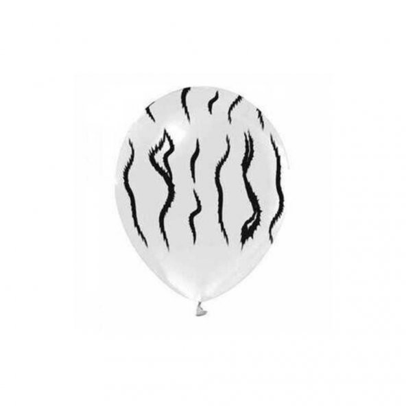 TZB8075 Zebra Baskılı Beyaz Balon 12 inç 8li -Balonevi