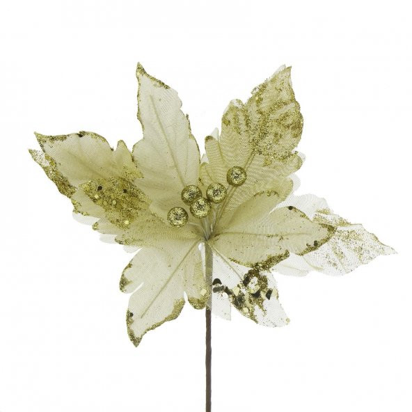 26cm Simli Altın Kumaş Çiçek 1 Adet
