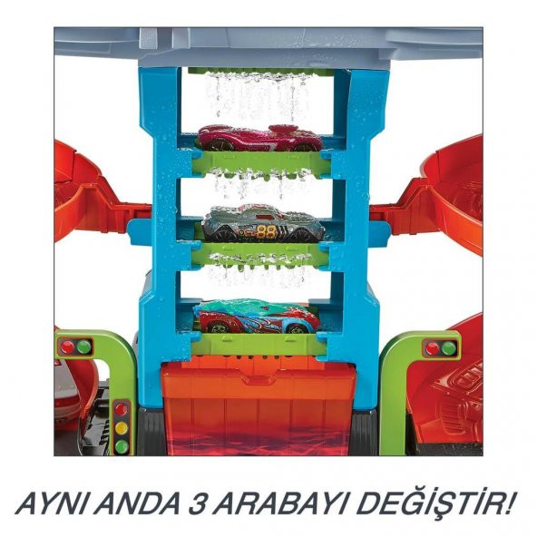 Hot Wheels City Mega Araba Yıkama, 1 adet Renk Değiştiren Arabalar aracı, sıcak ve soğuk su tankları ile HDP05 - 3