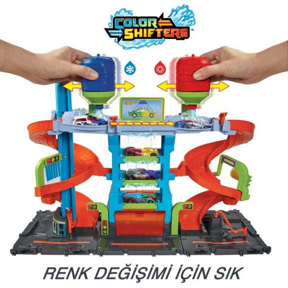 Hot Wheels City Mega Araba Yıkama, 1 adet Renk Değiştiren Arabalar aracı, sıcak ve soğuk su tankları ile HDP05 - 1