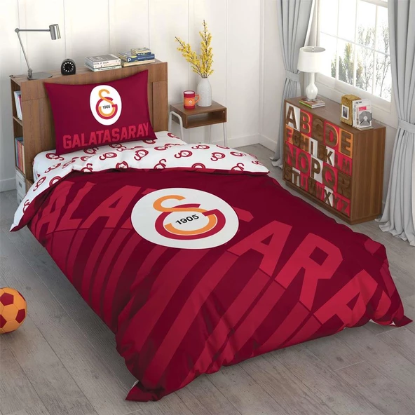 Taç Tek Kişilik Lisanslı Ranforce Nevresim Takımı Galatasaray Kırmızı Logo