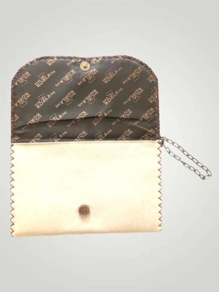 Vegan Deri Portföy/Clutch Tasarım Çanta - Koyu Krem Renk - Boyutları 17/26 - 4