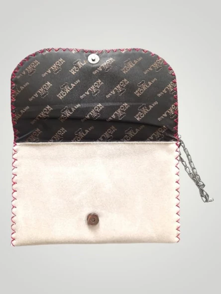 Vegan Deri Portföy/Clutch Tasarım Çanta - Koyu Krem Renk - Boyutları 17/26 - 2