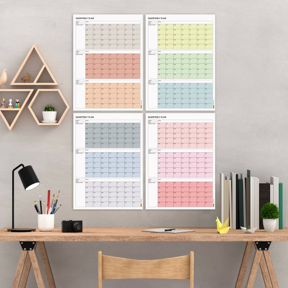 Tarihsiz Üç Aylık Duvar Takvimi, Üç Aylık Planlayıcı, Yıllık Duvar Planlayıcı, Boho Color - 70x100 cm - Resim 2