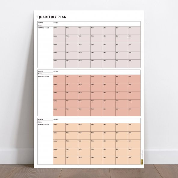 Tarihsiz Üç Aylık Duvar Takvimi, 90 Günlük Plan, Duvar Planlayıcı, Boho Renk, Toprak Tonu - 35x50 cm