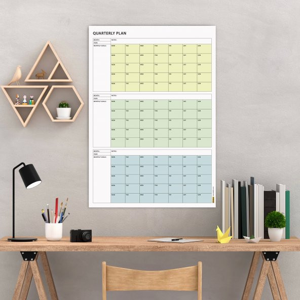 Tarihsiz Üç Aylık Duvar Takvimi, 90 Günlük Plan, Duvar Planlayıcı, Yeşil Renk - 70x100 cm - 1