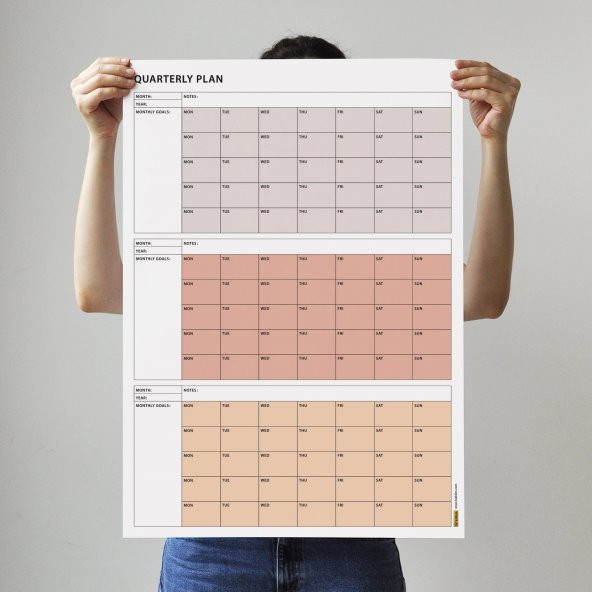 Tarihsiz Üç Aylık Duvar Takvimi, 90 Günlük Plan, Duvar Planlayıcı, Boho Renk, Toprak Tonu - 35x50 cm - 5