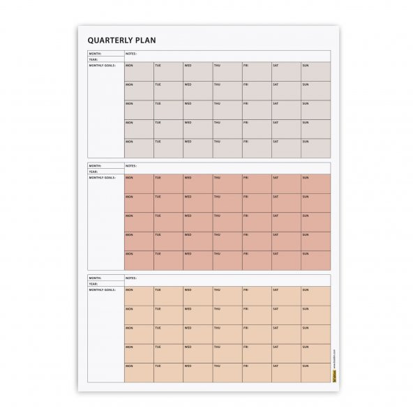 Tarihsiz Üç Aylık Duvar Takvimi, 90 Günlük Plan, Duvar Planlayıcı, Boho Renk, Toprak Tonu - 35x50 cm - 6