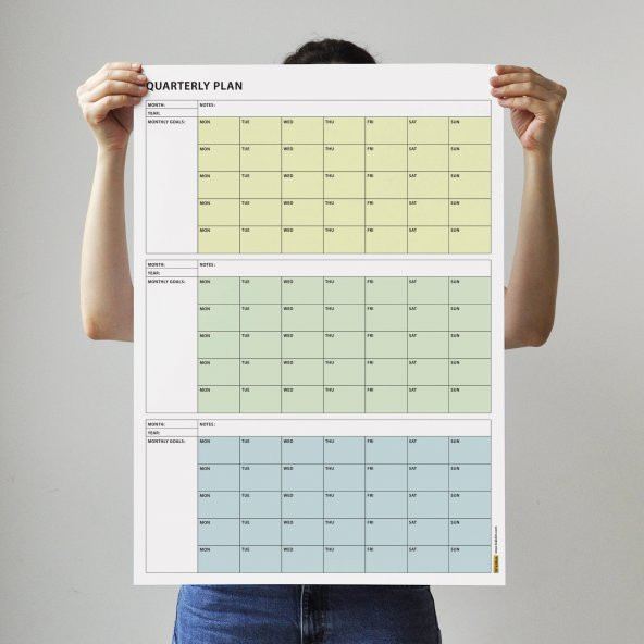 Tarihsiz Üç Aylık Duvar Takvimi, 90 Günlük Plan, Duvar Planlayıcı, Yeşil Renk - 70x100 cm - 2