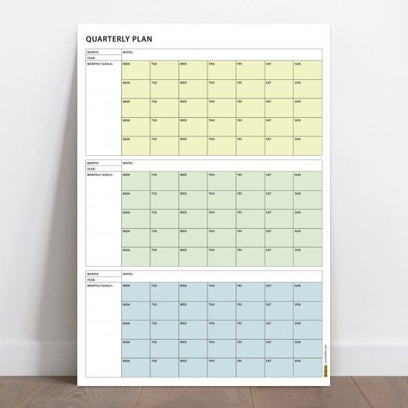 Tarihsiz Üç Aylık Duvar Takvimi, 90 Günlük Plan, Duvar Planlayıcı, Yeşil Renk - 70x100 cm - 3