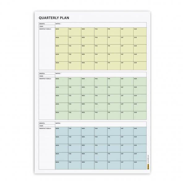 Tarihsiz Üç Aylık Duvar Takvimi, 90 Günlük Plan, Duvar Planlayıcı, Yeşil Renk - 70x100 cm - 5