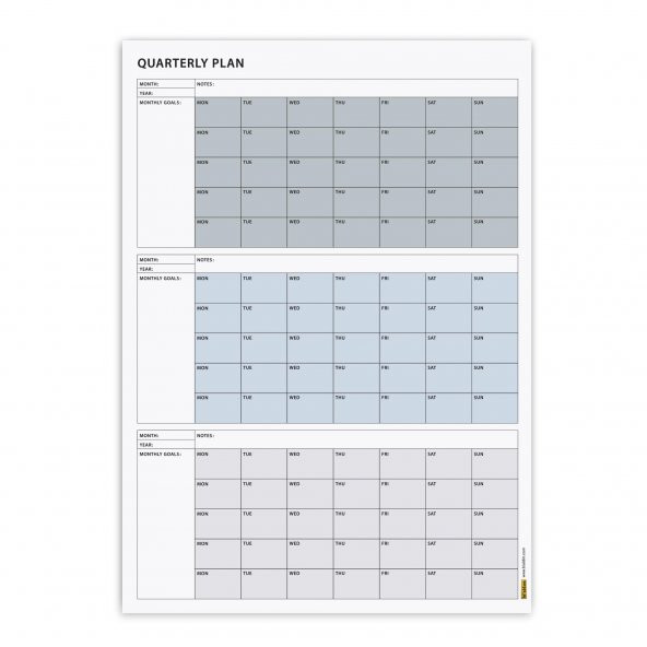 Tarihsiz Üç Aylık Duvar Takvimi, 90 Günlük Plan, Duvar Planlayıcı, Gri Renk - 70x100 cm - 6