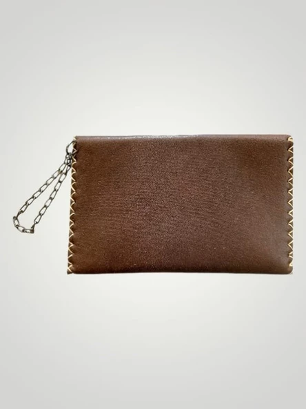 Vegan Deri Portföy/Clutch Tasarım Çanta - Kahve Renk - Boyutları 17/26 - 2