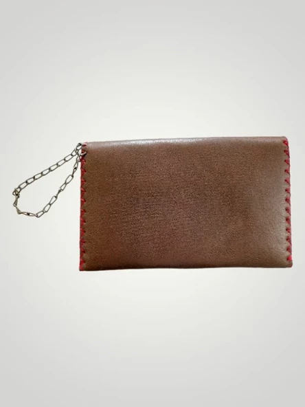Vegan Deri Portföy/Clutch Tasarım Çanta - Kahverengi - Boyutları 17/26 - 2