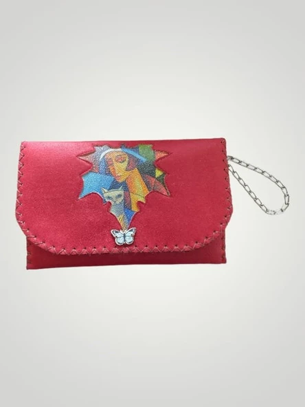 Vegan Deri Portföy/Clutch Tasarım Çanta - Bordo Renk - Boyutları 17/26 - 4
