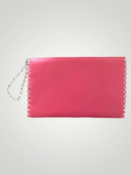Vegan Deri Portföy/Clutch Kedili Tasarım Çanta - Bordo Renk - Boyutları 17/26 - 2