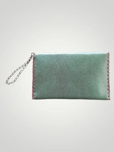 Vegan Deri Portföy/Clutch Resimli Tasarım Çanta - Yeşil Renk - Boyutları 17/26 - 4