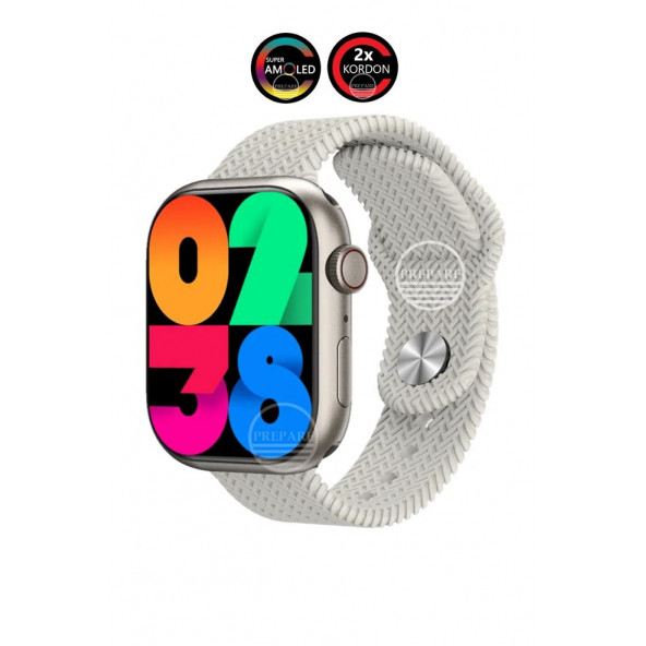 Watch 8 PR-9 Pro Amoled 45mm 1,9 inç Ekran Pusula Vidalı Kilitli Çift Kordon Akıllı Saat