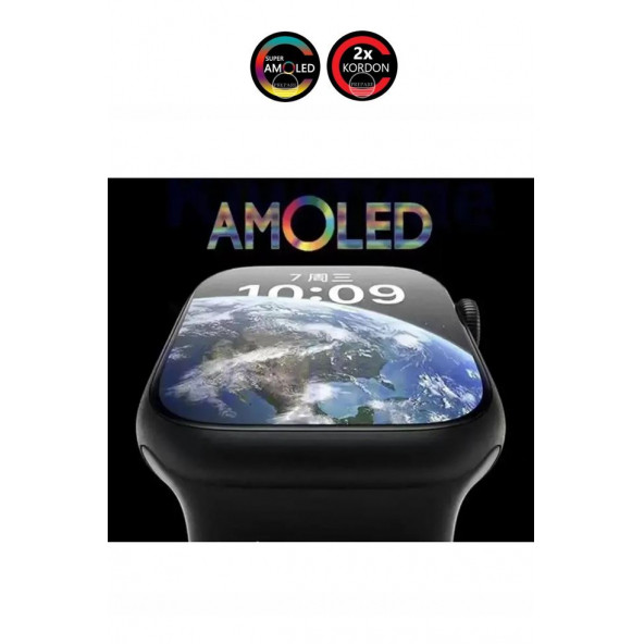 Watch 8 PR-9 Pro Amoled 45mm 1,9 inç Ekran Pusula Vidalı Kilitli Çift Kordon Akıllı Saat - 3
