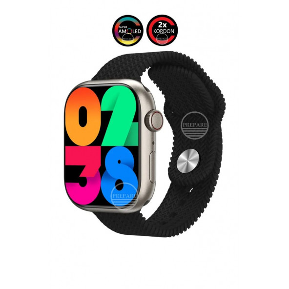 Watch 8 PR-9 Pro Amoled 45mm 1,9 inç Ekran Pusula Vidalı Kilitli Çift Kordon Akıllı Saat