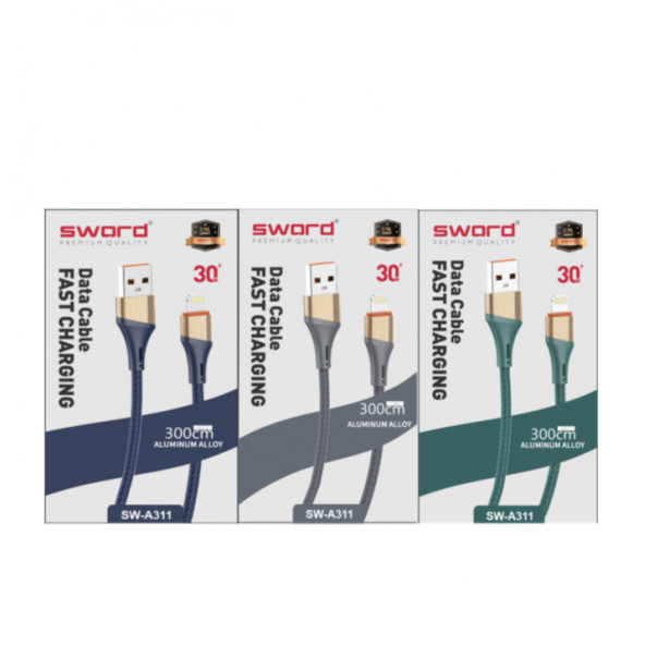 SWORD 3 metre Apple Iphone Hızlı Şarj ve Data Kablosu - 2