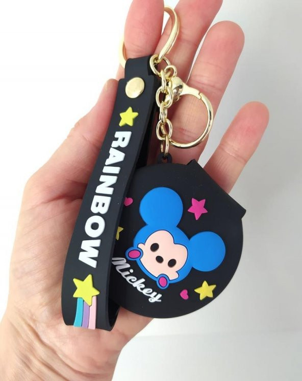 Anahtarlık Silikon Mickey Mouse Ayna Anahtarlık Çanta Süsü Karakter Figür Oyuncak Siyah - 2