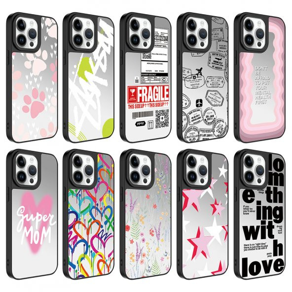 KNY Apple İphone 8 Plus Kılıf Aynalı Desenli Parlak Mirror Kapak Pembe - 5