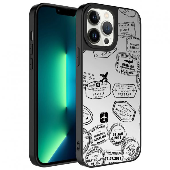 KNY Apple İphone 13 Pro Max Kılıf Aynalı Desenli Parlak Mirror Kapak Gri