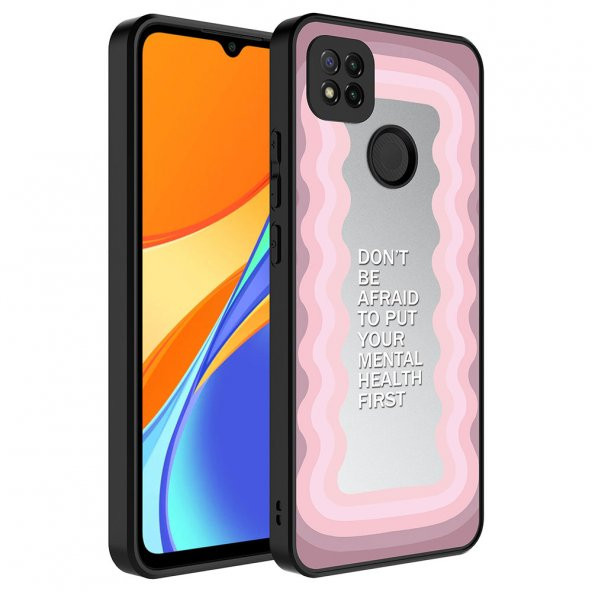 KNY Xiaomi Redmi 9C Kılıf Aynalı Desenli Parlak Mirror Kapak Pembe