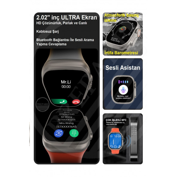 Watch 8 Ultra Plus Pro 49mm 2,02inç Çift Kordon Nfc Konuşma Özellikli Ios Android Uyumlu Akıllı Saat - 2