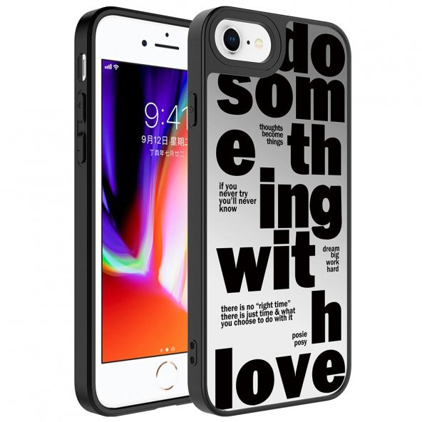 Pilanix Apple İphone SE 2020 Kılıf Aynalı Desenli Parlak Mirror Kapak Siyah