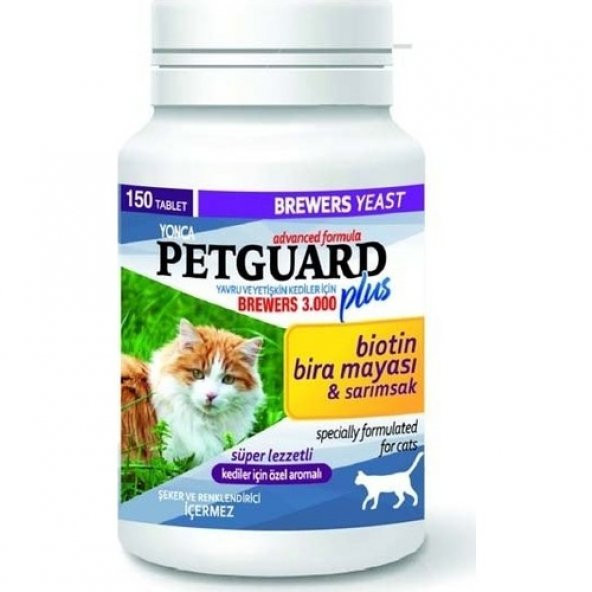 Petguard kediler Için Biotin ve Sarımsaklı Bira Mayası Tableti 150 Adet