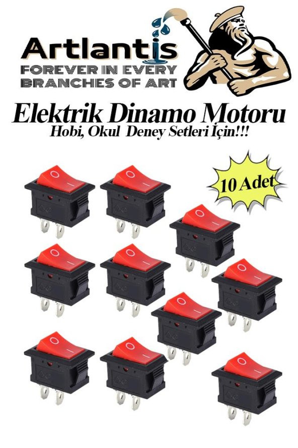 Mini Anahtar Arapuar Çıtçıt Anahtar 10 Adet Elektrik Devresi İçin Açma Kapama Düğmesi On / Off Kırmızı Siyah Anahtar