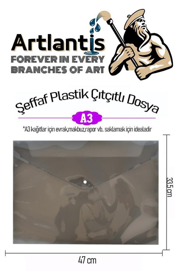 A3 Çıtçıtlı Dosya Füme 10 Adet A-3 Çıt çıtlı Zarf Dosya Transparan 47x33.5 cm Büyük Boy Çıtçıtlı Dosya - 2