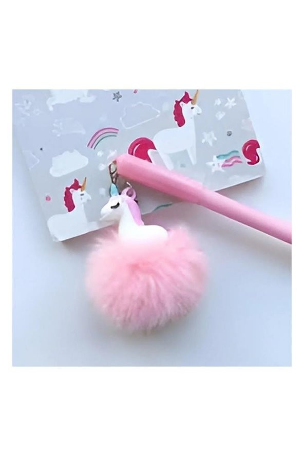 Kurşun Kalem Unicorn Tüylü 2 Adet Pembe Mor Tüylü Süslü Unicorn Kuşun Kalem Kız Çocuk Hediye Kalem - 4