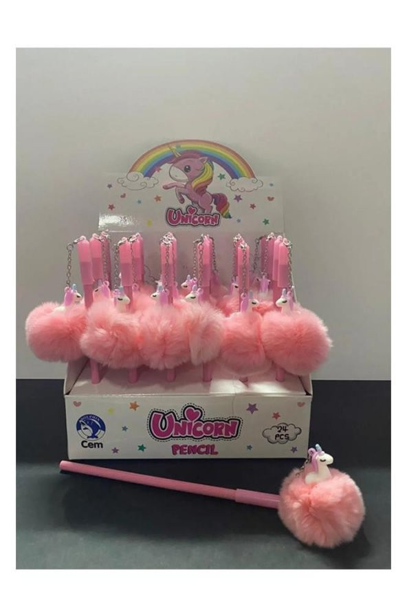 Kurşun Kalem Unicorn Tüylü 2 Adet Pembe Mor Tüylü Süslü Unicorn Kuşun Kalem Kız Çocuk Hediye Kalem - 6