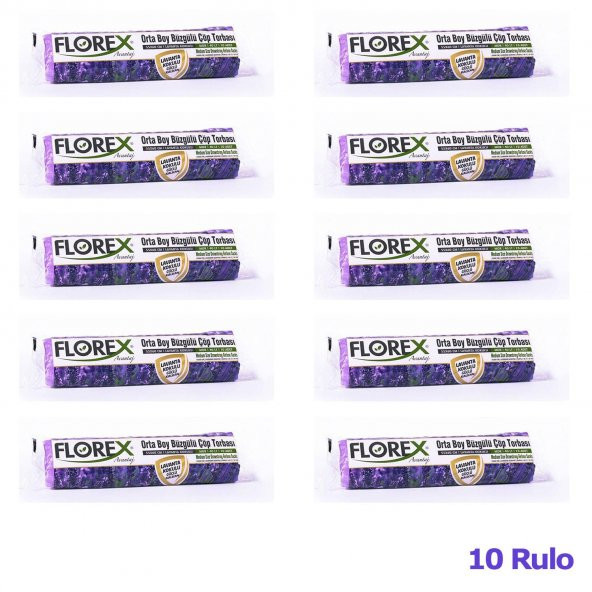 Florex 40 Litre Büzgülü Lavanta Kokulu Çöp Torbası Poşeti / 55 x 60 Cm. - 10 Adetlik 10 Rulo - 2