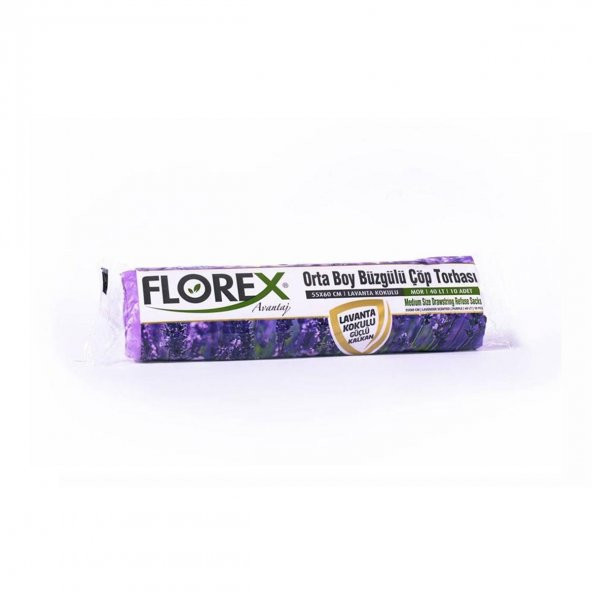 Florex 40 Litre Büzgülü Lavanta Kokulu Çöp Torbası Poşeti / 55 x 60 Cm. - 10 Adetlik 10 Rulo - 3