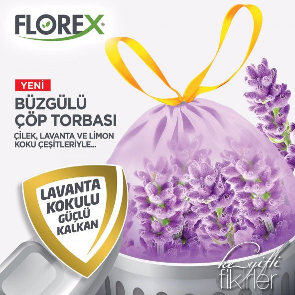 Florex 40 Litre Büzgülü Lavanta Kokulu Çöp Torbası Poşeti / 55 x 60 Cm. - 10 Adetlik 10 Rulo - 6